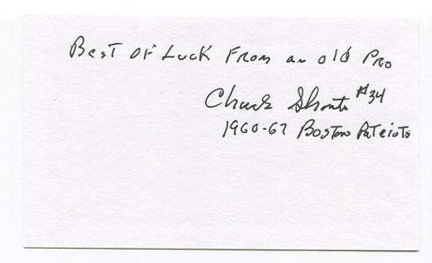 Chuck Shonta Signed 3x5 Index Card Autographed NFL Football Boston Patriots