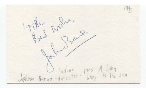 Jahnu Barua Signed 3x5 Index Card Autographed Signature Director