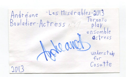 Andreane Bouladier Signed 3x5 Index Card Autographed Actress Les Miserables