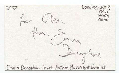 Emma Donoghue Signed 3x5 Index Card Autographed Signature Author Writer