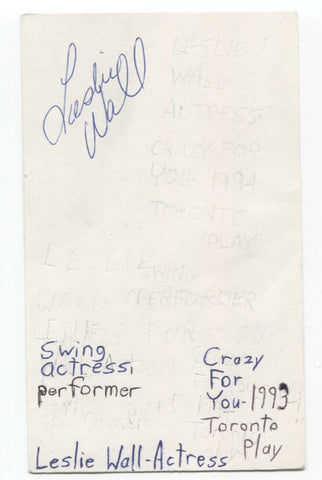 Leslie Wall Signed 3x5 Index Card Autographed Signature Actress