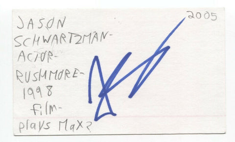Jason Schwartzman Signed 3x5 Index Card Autographed Signature Rushmore