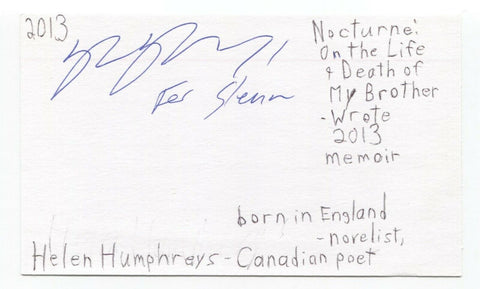 Helen Humphries Signed 3x5 Index Card Autographed Signature Author Writer Poet