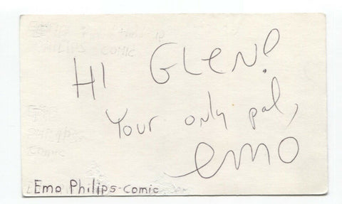 Emo Philips Signed 3x5 Index Card Autographed Signature Comedian Comic Actor