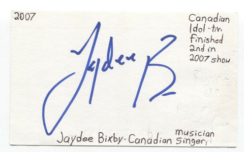 Jaydee Bixby Signed 3x5 Index Card Autographed Signature Country Singer