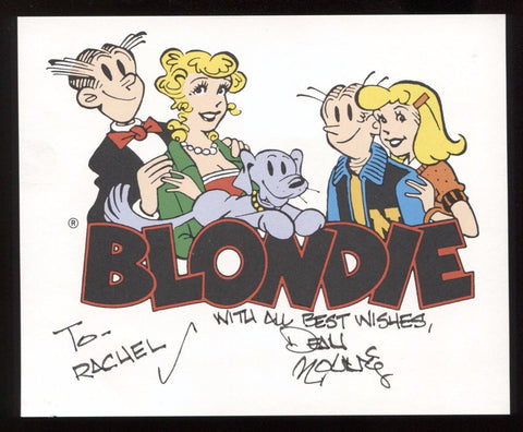 Dean Young Blondie Comic Signed Print Autographed in 1993 Signature