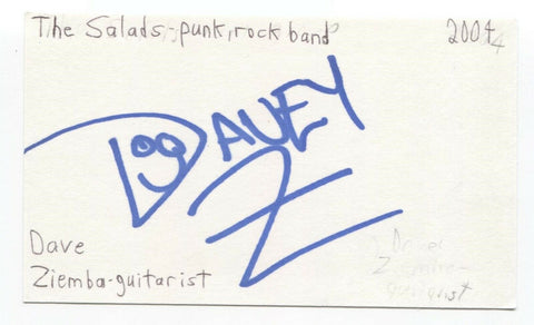 Dave Ziemba Signed 3x5 Index Card Autographed Signature The Salads