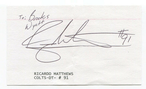 Ricardo Matthews Signed 3x5 Index Card Autographed Signature Football NFL Colts