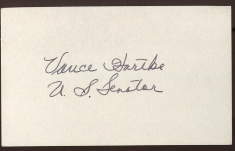 Vance Hartke Signed Index Card Autographed Signature AUTO United States Senator