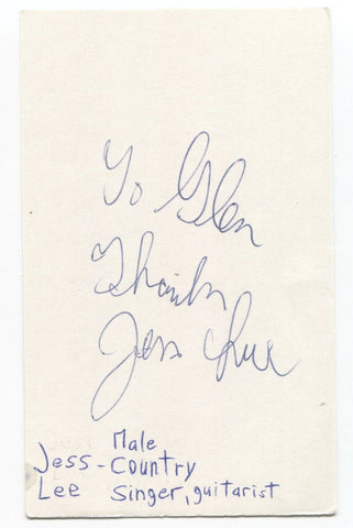 Jess Lee Signed 3x5 Index Card Autographed Country Singer