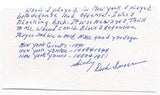 Duke Iversen Signed 3x5 Index Card Autographed NFL Football New York Giants