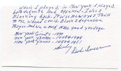 Duke Iversen Signed 3x5 Index Card Autographed NFL Football New York Giants