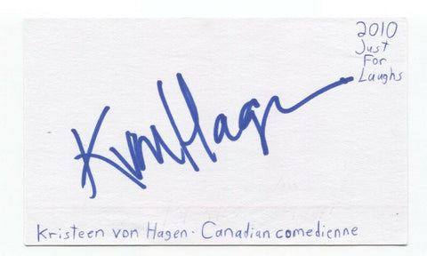 Kristeen Von Hagen Signed Index 3x5 Card Autographed Signature Comedian Actress