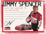 Jimmy Spencer Signed 8.5 x 11 inch Photo NASCAR Racing Race Car Driver