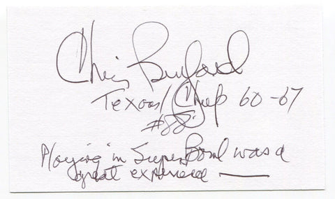 Chris Burford Signed 3x5 Index Card Autograph NFL Football Dallas Texans