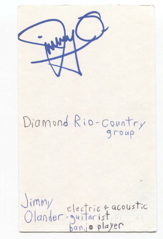 Diamond Rio - Jimmy Olander Signed 3x5 Index Card Autographed Signature Band
