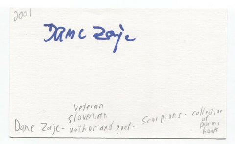 Dane Zajc Signed 3x5 Index Card Autographed Signature Author Writer Poet