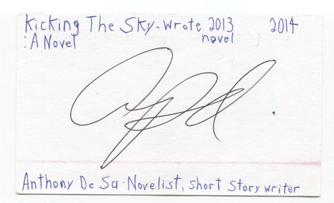 Anthony De Sa Signed 3x5 Index Card Autographed Signature Author Writer