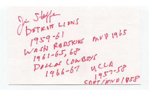 Jim Steffen Signed 3x5 Index Card Autographed NFL Football Detroit Lions