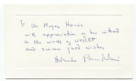 Helenka Pantaleoni Signed Card Autographed Signature UNICEF Tea Lenoi's Grandma