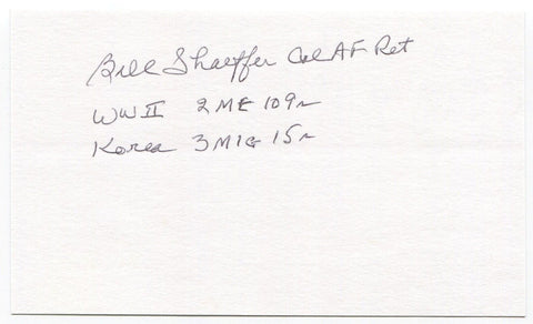 Bill Schaeffer Signed 3x5 Index Card Autographed Military WWII Pilot