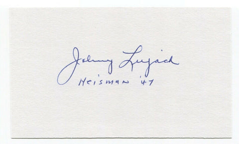 Johnny Lujack Signed 3x5 Index Card Autographed Signature Football Heisman