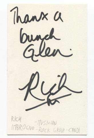 Candi And The Backbeat - Rich Imbrogno Signed 3x5 Index Card Autographed Band