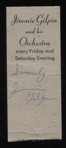 Jimmie Gilpin Signed Matchbook Cover Autographed Orchestra Signature AUTO