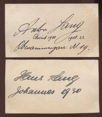 Anton Lang and Hans Lang Signed Cards 1933  Autographed Authentic Oberammergau