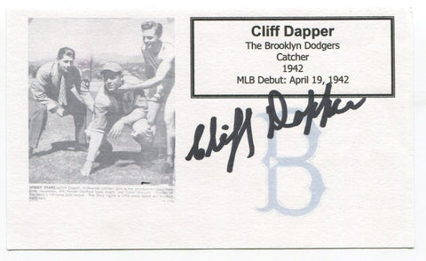 Cliff Dapper Signed 3x5 Index Card Autograph MLB Baseball 1942 Brooklyn Dodgers