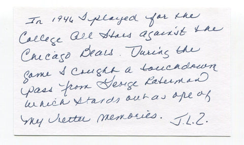 Jack Zilly Signed 3x5 Index Card Autographed Football NFL Los Angeles Rams