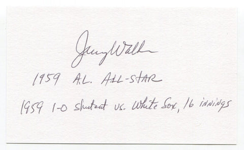 Jerry Walker Signed 3x5 Index Card Autograph Baltimore Orioles Pitcher Shut Out