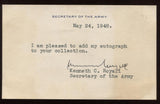 General Kenneth Royall Signed Card Secretary of the Army 1948 Autograph
