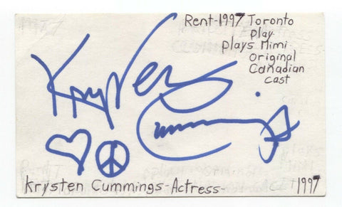 Krysten Cummings Signed 3x5 Index Card Autograph Signature Actress