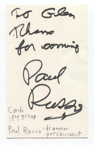 Candi and the Backbeat - Paul Russo Signed 3x5 Index Card Autographed Signature