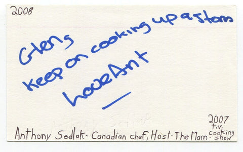 Anthony Sedlak Signed 3x5 Index Card Autographed Signature Celebrity Chef Cook