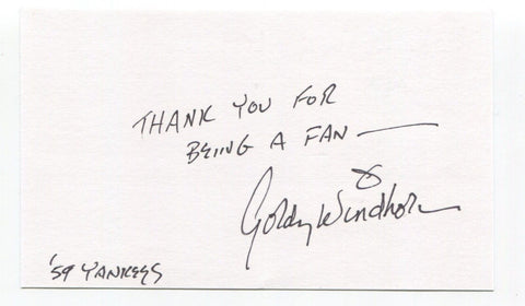 Gordy Windhorn Signed 3x5 Index Card Autographed Baseball MLB New York Yankees