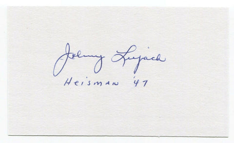 Johnny Lujack Signed 3x5 Index Card Autographed Signature Football Heisman