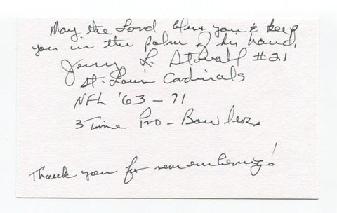 Jerry Stovall Signed 3x5 Index Card Autographed NFL St. Louis Cardinals CFHOF