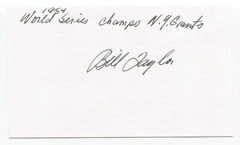 Bill Taylor Signed 3x5 Index Card Autograph Baseball NY Giants World Series 1954