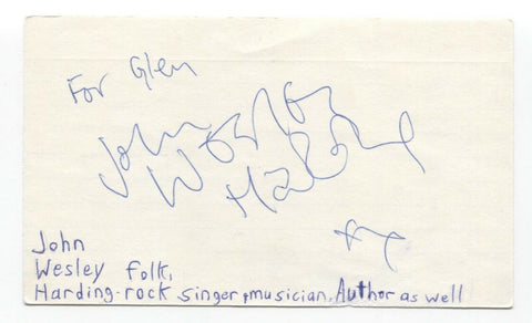 John Wesley Harding Signed 3x5 Index Card Autographed Signature