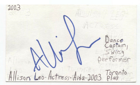 Allison Leo Signed 3x5 Index Card Autographed Signature Actress