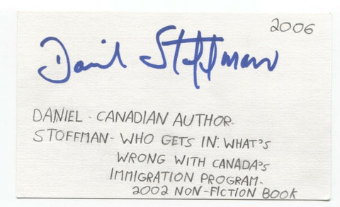 Daniel Stoffman Signed 3x5 Index Card Autographed Signature Author Writer