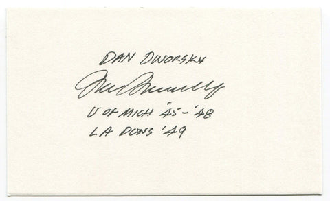 Dan Dworsky Signed Cut 3x5 Index Card Football 1947 and 1948 Michigan Wolverines