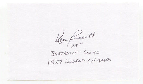 Ken Russell Signed 3x5 Index Card Autographed NFL Football 1957 Detroit Lions