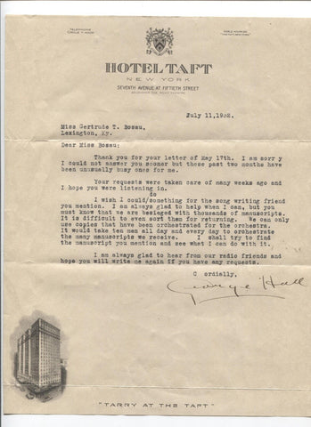 George Hall Signed Letter from 1932 Orchestra - GREAT CONTENT  Autographed TLS
