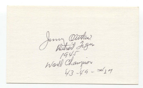 Jimmy Outlaw Signed 3x5 Index Card Baseball Autographed Signature Detroit Tigers