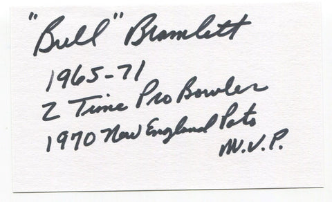 John "Bull" Bramlett Signed 3x5 Index Card Autographed Football Patriots MVP