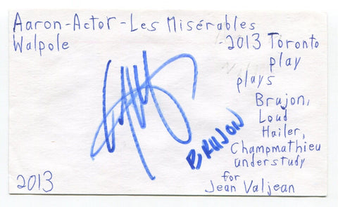 Aaron Walpole Signed 3x5 Index Card Autographed Actor Rock of Ages