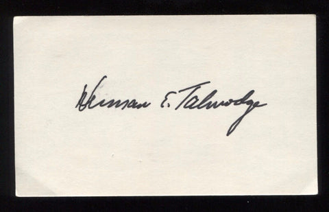 Herman Talmadge Signed 3x5 Index Card Autographed Signature Senator